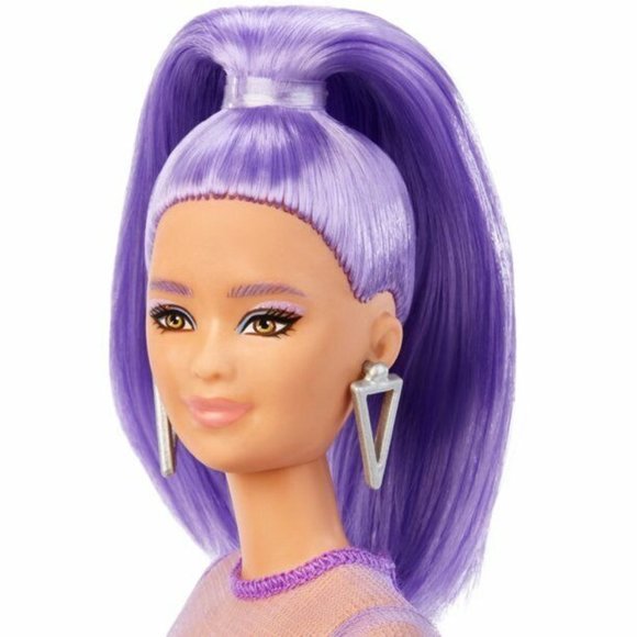 Barbie Fashionistas Doll #178 Petite Long Purple Hair and Purple Metallic Dress, - Picture 4 of 7